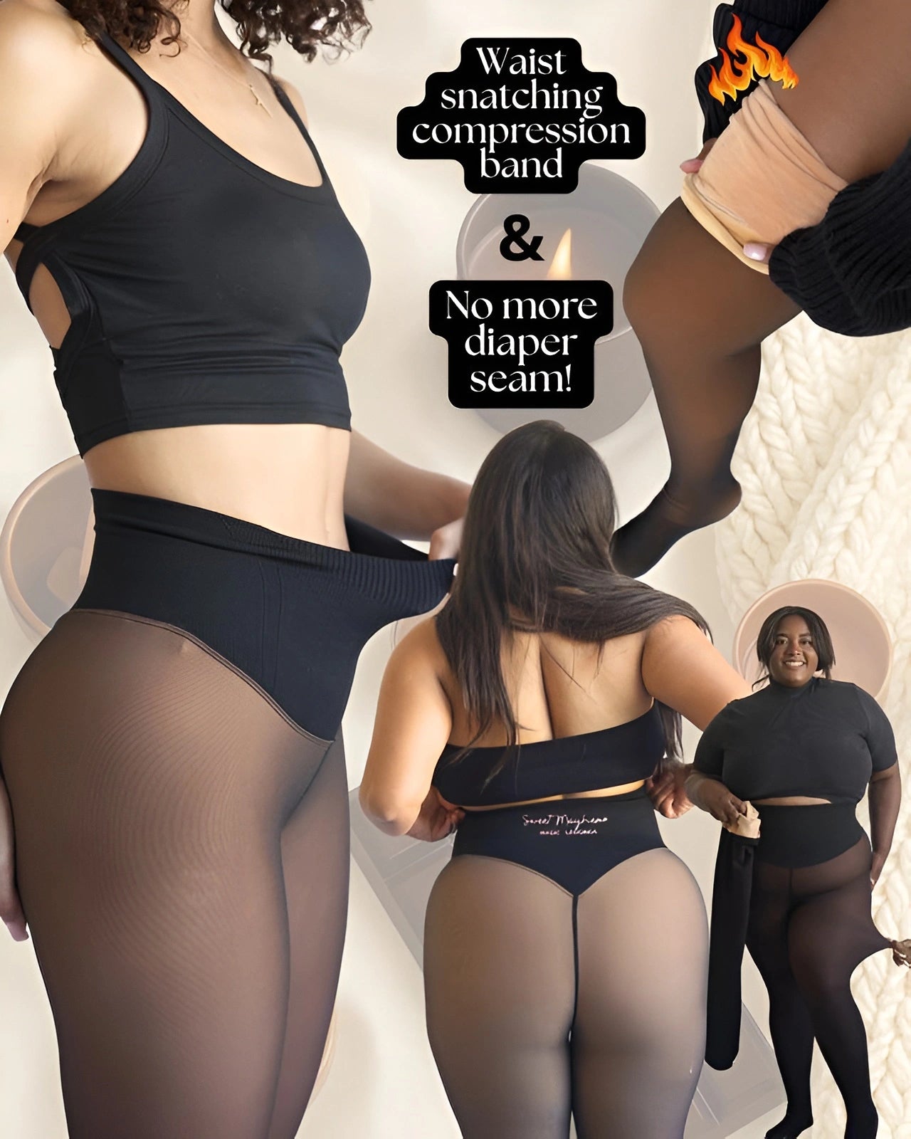 Winter Waist-Snatch Shaping Tights – Semi-Transparent Fleece Leggings with Tummy Control