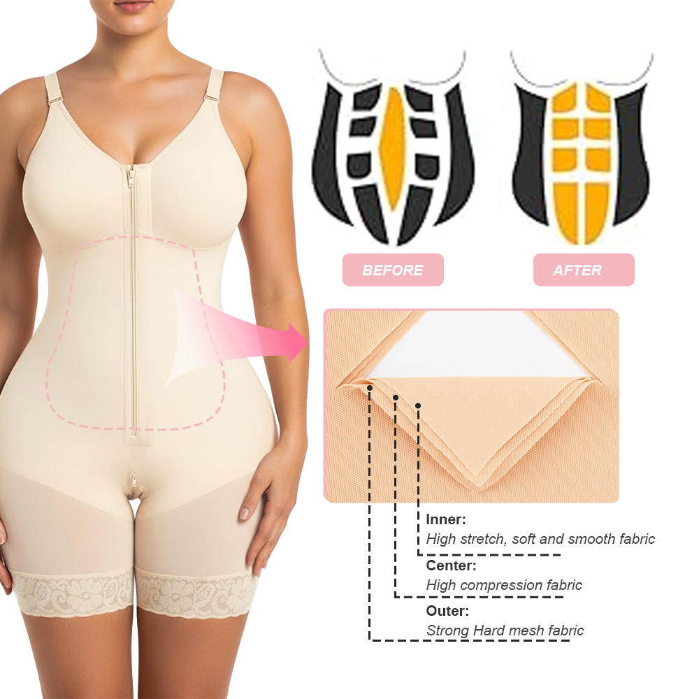 Women’s Fajas Colombians shapewear Tummy Control Butt Lifter Shaper with Zipper Crotch detachable shoulder strap