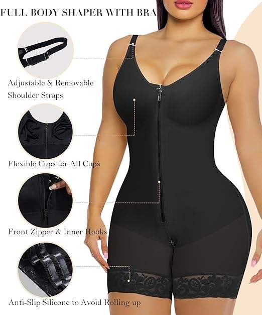 Women’s Fajas Colombians shapewear Tummy Control Butt Lifter Shaper with Zipper Crotch detachable shoulder strap