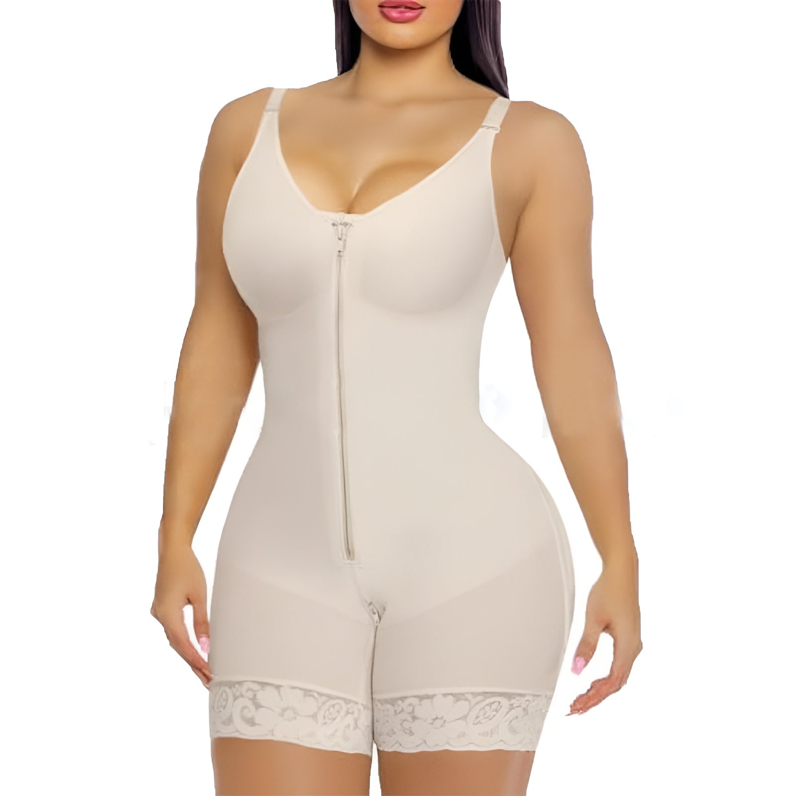 Women’s Fajas Colombians shapewear Tummy Control Butt Lifter Shaper with Zipper Crotch detachable shoulder strap