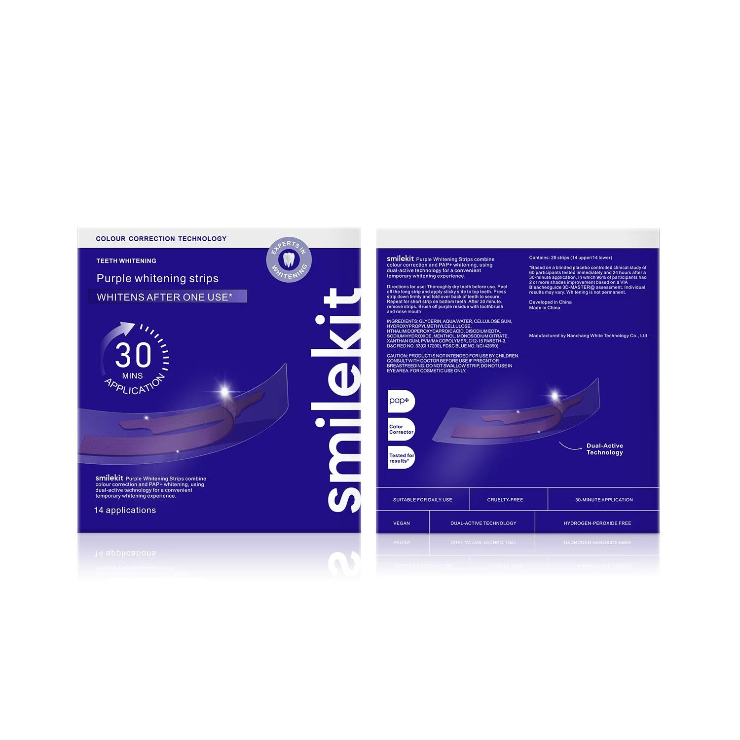 V34 Purple Teeth Whitening Strips – Advanced Color Correction for Brighter Smile in 30 Minutes | Instantly Neutralize Yellow Stains