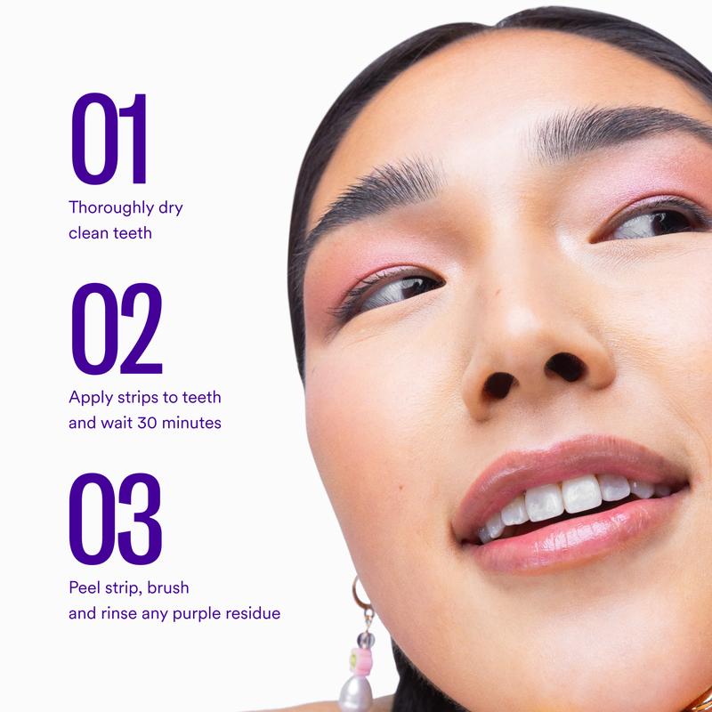 V34 Purple Teeth Whitening Strips – Advanced Color Correction for Brighter Smile in 30 Minutes | Instantly Neutralize Yellow Stains