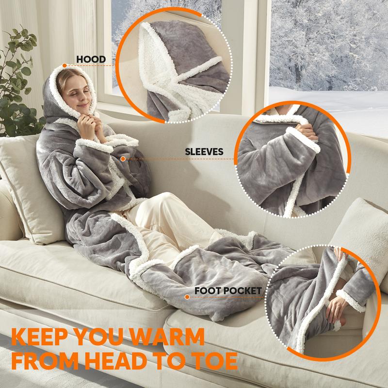 Ultra-Soft Wearable Heated Blanket – Sleeves, Hood & Foot Pockets | Adjustable Heat & Auto-Off