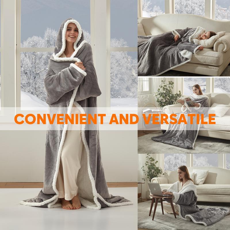 Ultra-Soft Wearable Heated Blanket – Sleeves, Hood & Foot Pockets | Adjustable Heat & Auto-Off